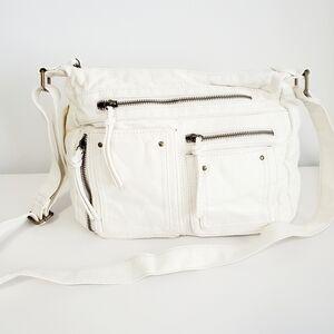 White Crossbody Shoulder Bag - Soft Leather Look